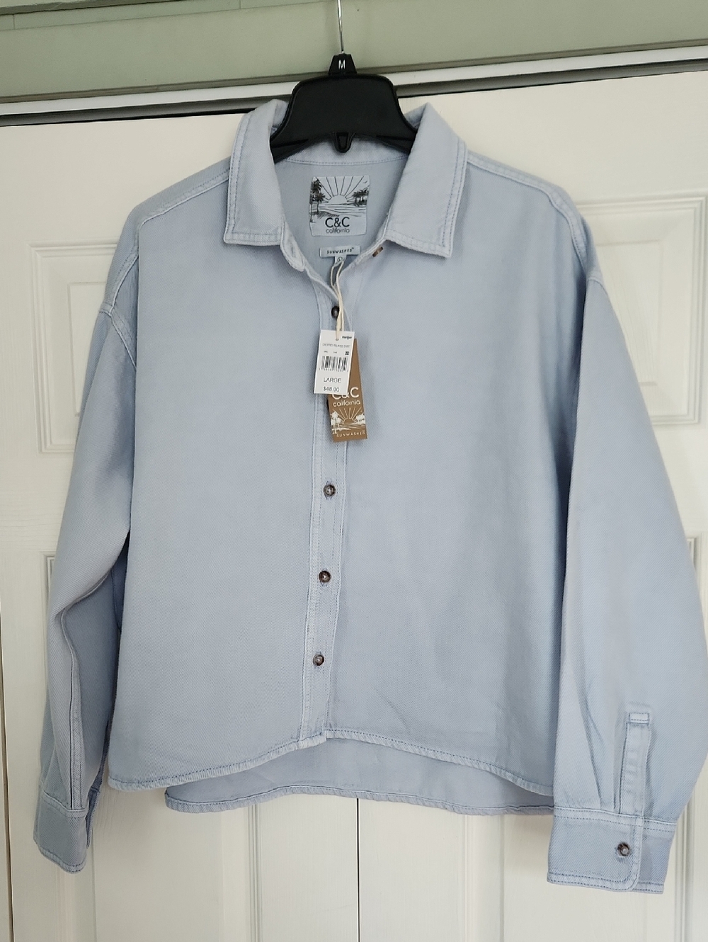C&C California Men's Pale Blue Button-Front Shirt Jacket